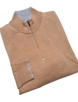 Michael Kors Merino Wool Core Quarter-Zip Sweater - Khaki Melange