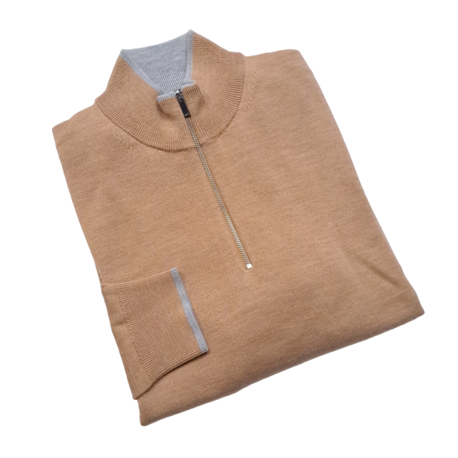 Michael Kors Merino Wool Core Quarter-Zip Sweater - Khaki Melange