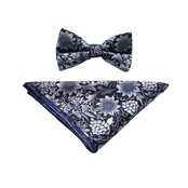 7 DOWNIE ST. BOWTIE AND POCKET SQUARE SET WHITE/NAVY SUNFLOWERS
