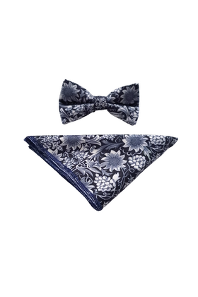 7 DOWNIE ST. BOWTIE AND POCKET SQUARE SET WHITE/NAVY SUNFLOWERS