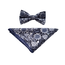 7 Downie St. 7 DOWNIE ST. BOWTIE AND POCKET SQUARE SET WHITE/NAVY SUNFLOWERS