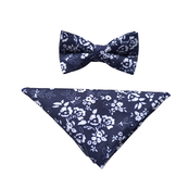 7 DOWNIE ST. BOWTIE AND POCKET SQUARE SET WHITE/NAVY FLOWERS