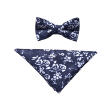 7 DOWNIE ST. BOWTIE AND POCKET SQUARE SET WHITE/NAVY FLOWERS