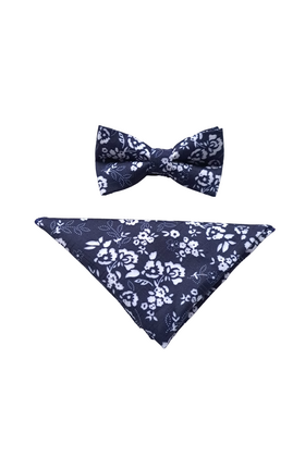 7 DOWNIE ST. BOWTIE AND POCKET SQUARE SET WHITE/NAVY FLOWERS