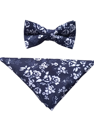 7 DOWNIE ST. BOWTIE AND POCKET SQUARE SET WHITE/NAVY FLOWERS