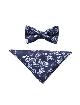 7 DOWNIE ST. BOWTIE AND POCKET SQUARE SET WHITE/NAVY FLOWERS