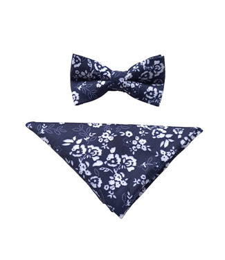 7 Downie St. 7 DOWNIE ST. BOWTIE AND POCKET SQUARE SET WHITE/NAVY FLOWERS