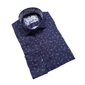 7 Downie St. Patterned Dress Shirt - Navy - FW 26 LS