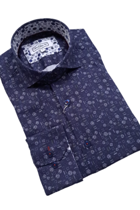 7 Downie St. Patterned Dress Shirt - Navy - FW 26 LS
