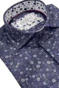 7 Downie St. Patterned Dress Shirt - Navy - FW 26 LS