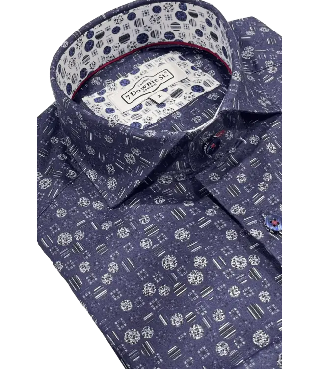 7 Downie St. 7 Downie St. Patterned Dress Shirt - Navy - FW 26 LS