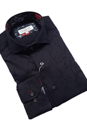 7 Downie St. Patterned Dress Shirt - Black - FW 98 LS
