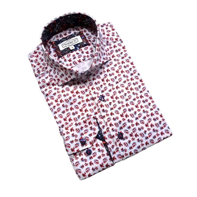 7 Downie Patterned Dress Shirt - Red - FW 5 LS