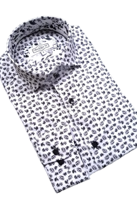 7 Downie St. Patterned Dress Shirt - White - FW 4 LS