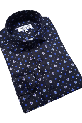 7 Downie St. Patterned Dress Shirt - FW 48 Navy LS