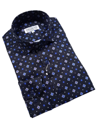 7 Downie St. Patterned Dress Shirt - FW 48 Navy LS