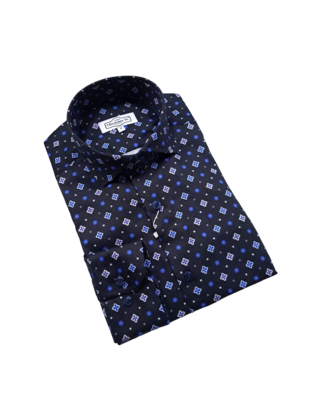 7 Downie St. Patterned Dress Shirt - FW 48 Navy LS