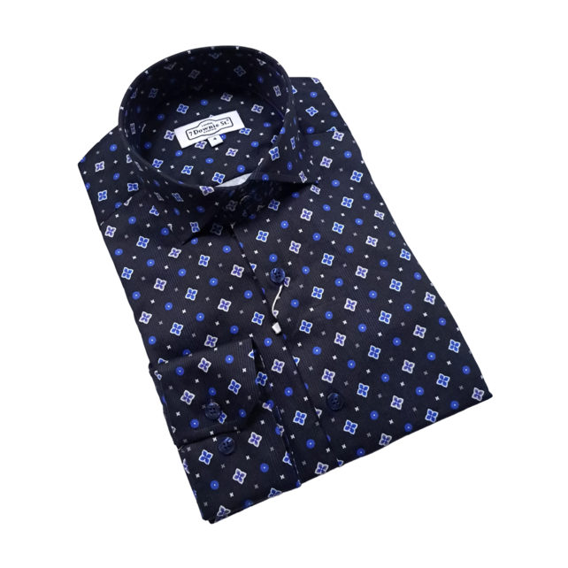 7 Downie St. Patterned Dress Shirt - FW 48 Navy LS