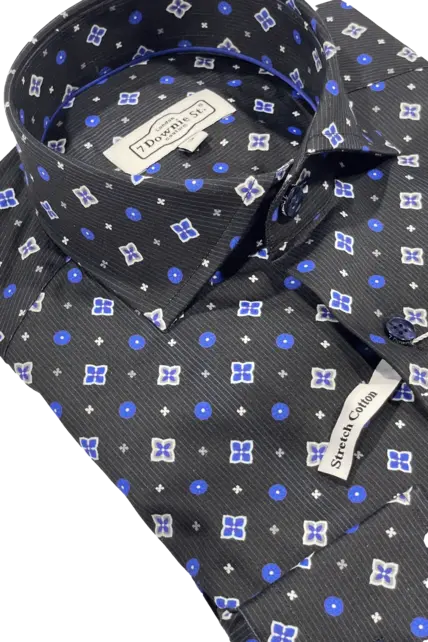 7 Downie St. Patterned Dress Shirt - FW 48 Navy LS