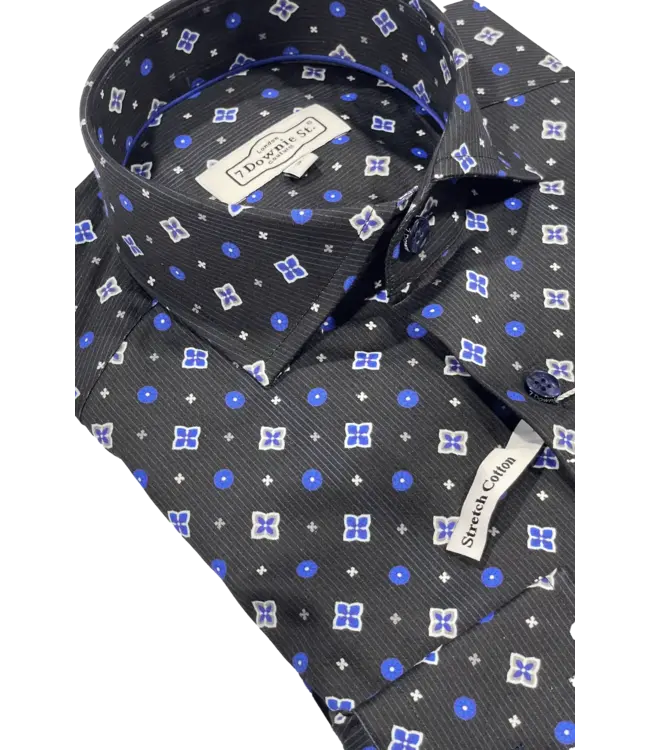 7 Downie St. 7 Downie St. Patterned Dress Shirt - FW 48 Navy LS