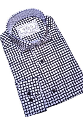 7 Downie St. Check Dress Shirt - Black - FW 78 LS