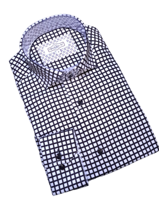 7 Downie St. Check Dress Shirt - Black - FW 78 LS