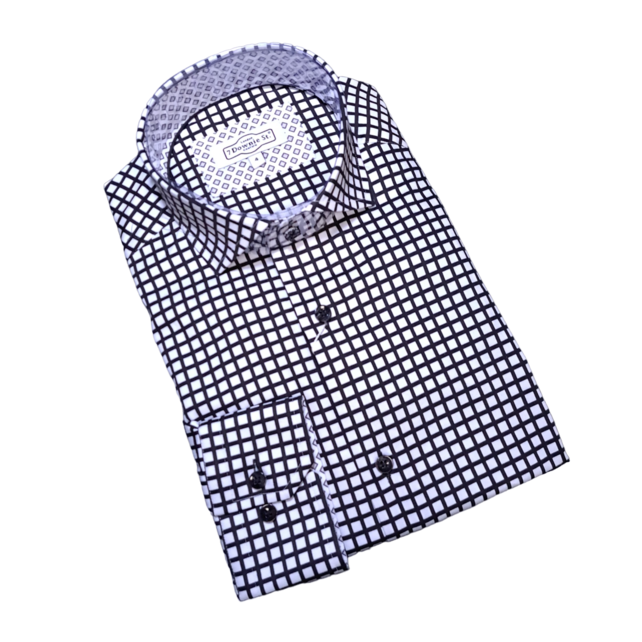 7 Downie St. Check Dress Shirt - Black - FW 78 LS