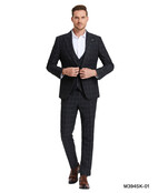 Tazzio - 1 Button Windowpane Peak Lapel Suit - Dark Grey