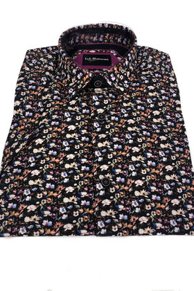 Lief Horsens Short Sleeve Floral Dress Shirt - Black