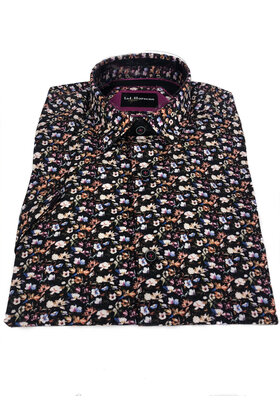 Lief Horsens Short Sleeve Floral Dress Shirt - Black