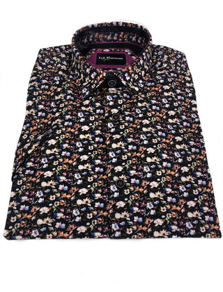 Lief Horsens Short Sleeve Floral Dress Shirt - Black