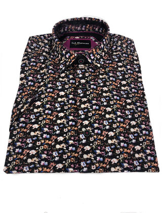 Lief Horsens Short Sleeve Floral Dress Shirt - Black