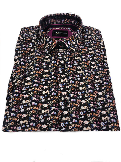 Lief Horsens Short Sleeve Floral Dress Shirt - Black