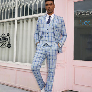 Stacy Adams 3Pcs Windowpane 1 Button Peak Lapel Suit - Light Blue