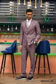 Stacy Adams 3Pcs Windowpane 1 Button Peak Lapel Suit - Dark Pink Stacy Adams 3Pcs Windowpane 1 Button Peak Lapel Suit - Dark Pink