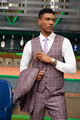 Stacy Adams 3Pcs Windowpane 1 Button Peak Lapel Suit - Dark Pink Stacy Adams 3Pcs Windowpane 1 Button Peak Lapel Suit - Dark Pink