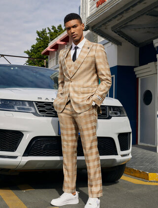 Stacy Adams 3Pcs Plaid Suit W/Double Breasted Vest - Copper