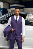 Stacy Adams 3Pc Notch Peak Lapel Plaid Suit - Purple