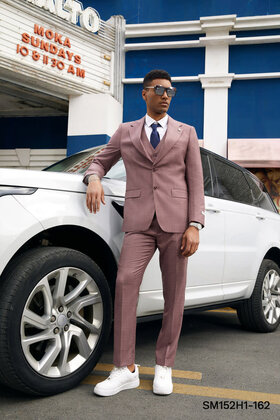 Stacy Adams 3Pc Notch Peak Lapel Plaid Suit - Dark Pink