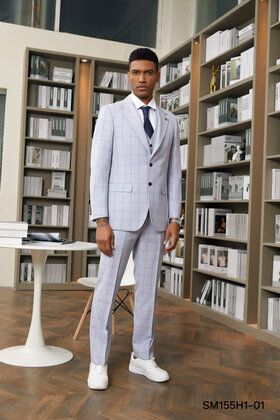 Stacy Adams 3Pcs Windowpane 2 Button Notch Lapel Suit - Light Purple