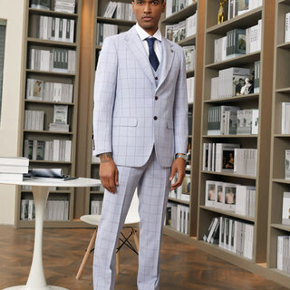 Stacy Adams 3Pcs Windowpane 2 Button Notch Lapel Suit - Light Purple