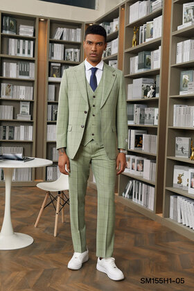 Stacy Adams 3Pcs Windowpane 2 Button Notch Lapel Suit - Green