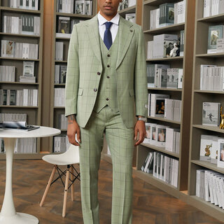 Stacy Adams 3Pcs Windowpane 2 Button Notch Lapel Suit - Green