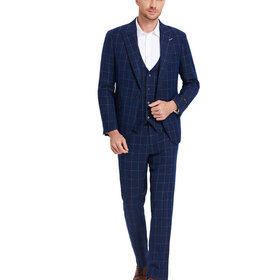 Tazzio - 1 Button Windowpane Peak Lapel Suit - Blue
