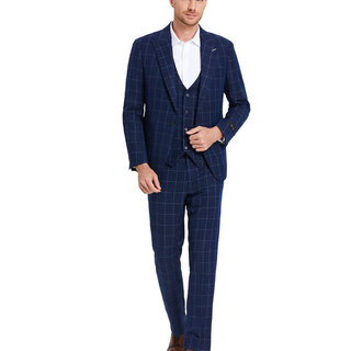 Tazzio - 1 Button Windowpane Peak Lapel Suit - Blue