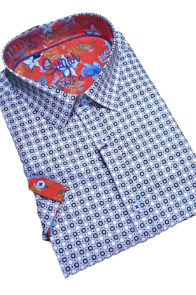 Sugar Short Sleeve Patterned Dress Shirt - Coterie - Sky