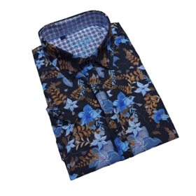 Sugar Short Sleeve Floral Dress Shirt - Essence - Indigo