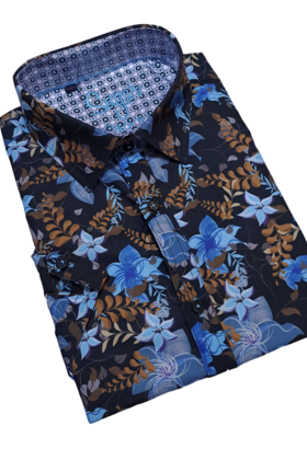 Sugar Short Sleeve Floral Dress Shirt - Essence - Indigo