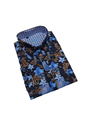 Sugar Short Sleeve Floral Dress Shirt - Essence - Indigo