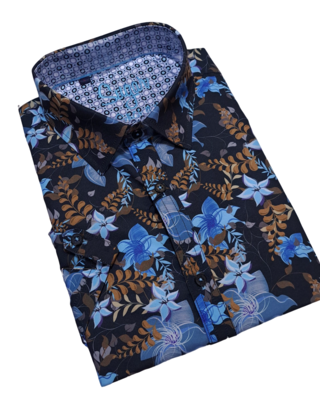 Sugar Short Sleeve Floral Dress Shirt - Essence - Indigo